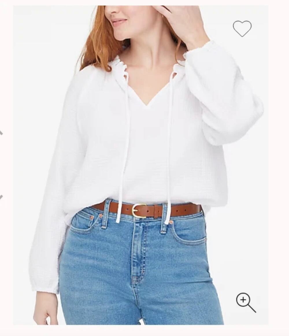 NEW J. Crew Long Sleeve Gauze Tie-Neck V-Neck Top Size 3X Cotton Coastal Preppy